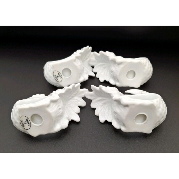 Unique Rooster Large Comb Large Plummage Napkin Rings White Porcelain Set Of 4 - Picture 10 of 13